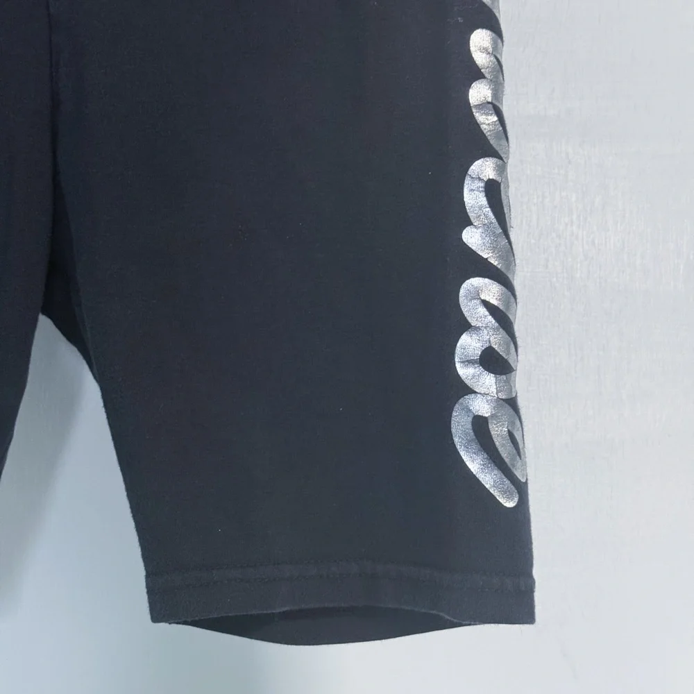 Converse Girls Biker Shorts 10/12 Black Silver Logo Stretch